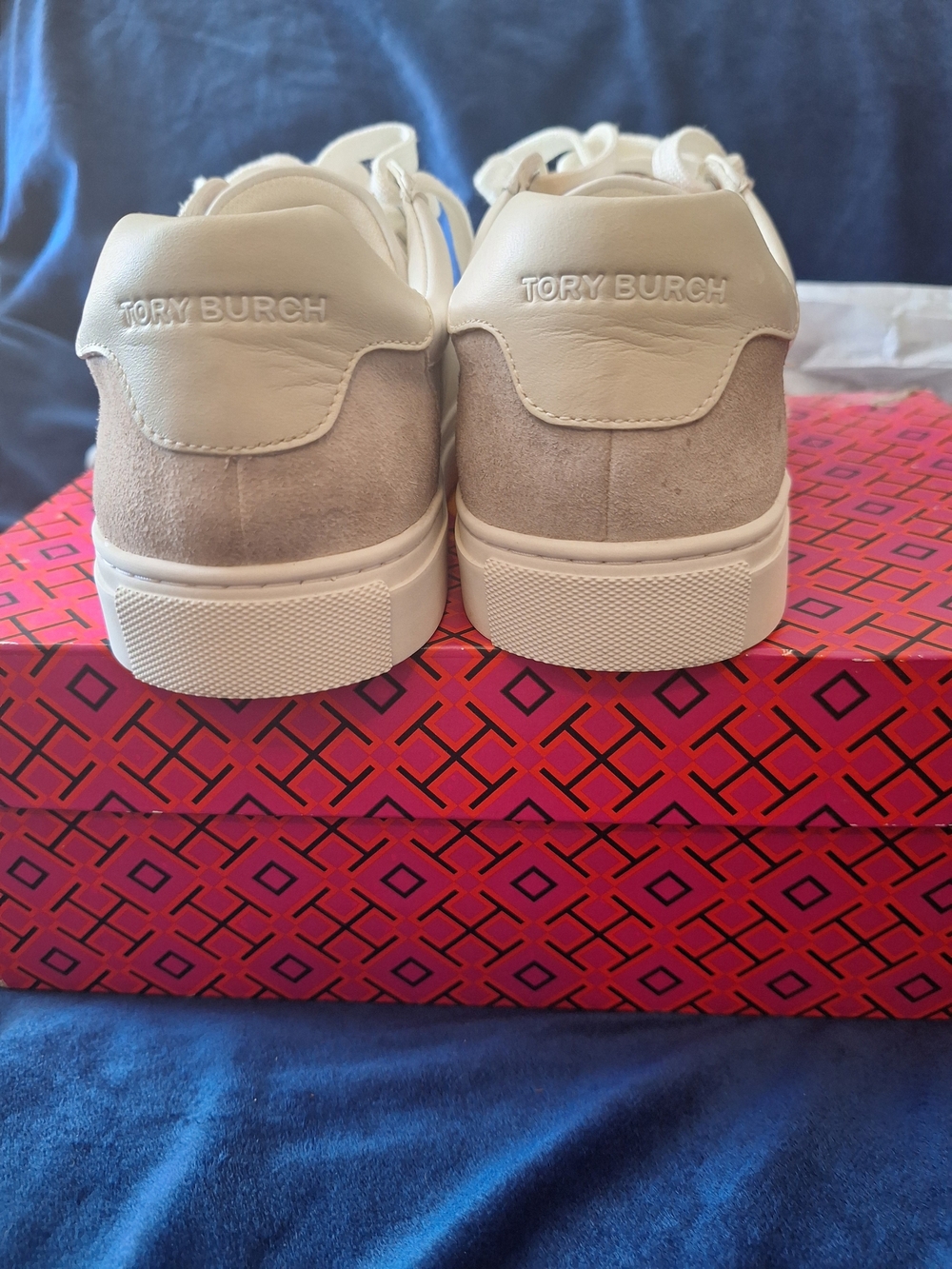 Tory Burch Cream and Taupe Leather Lace-Up Sneakers - Picture 7 of 8